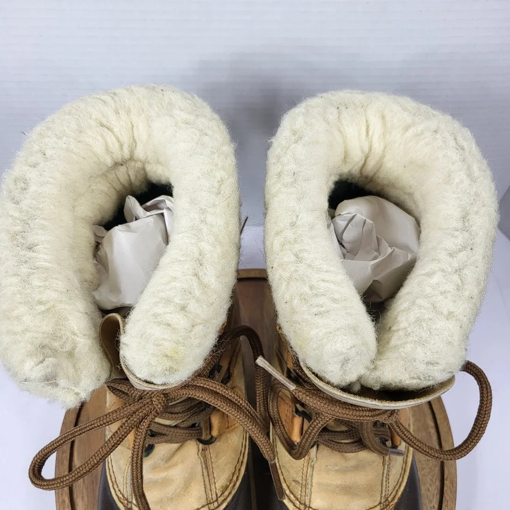 Sorel Alpine Vintage Women 6 Winter Boot Made in Canada Tan Brown Leather Rubber
